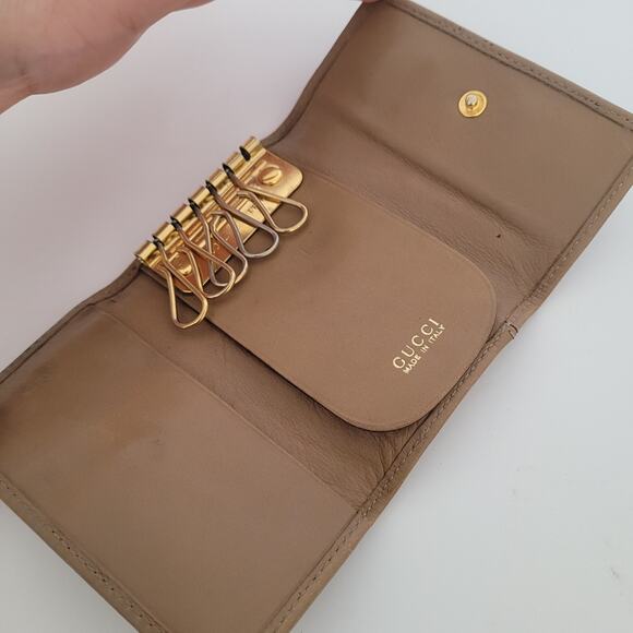 Gucci Bamboo Key Holder Wallet Case Leather Small Unisex Beige Trifold - Picture 3 of 11